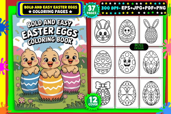 Download BOLD and EASY EASTER EGGS Coloring Book - Easter eggs Collection