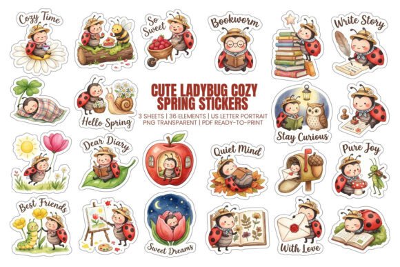 Download Cute Ladybug Cozy Spring Stickers - Premium Resources