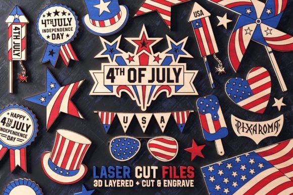 Download 4th of July Bundle | Laser Cut Files - Laser cut files Collection