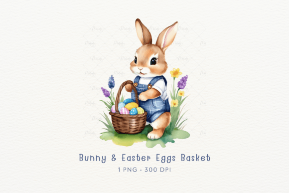 Download Watercolor Bunny &amp; Easter Eggs Basket - Easter eggs Collection