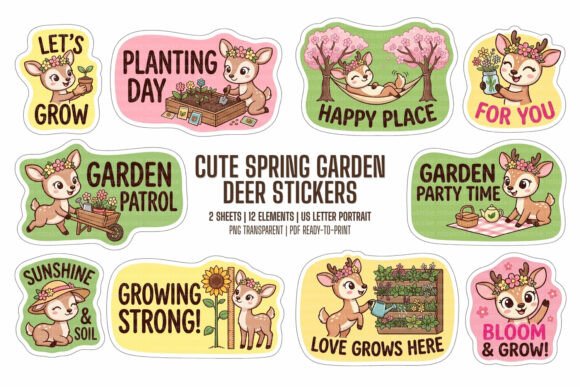 Download Cute Spring Garden Deer Stickers - Premium Resources